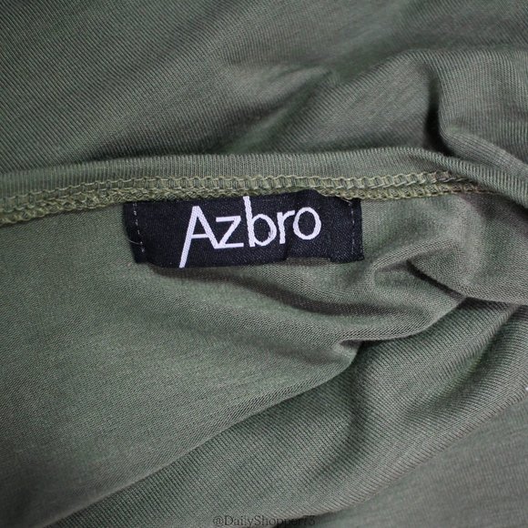 Azbro Women's Tulip Hem Short Sleeve Jersey Knit Olive Green Midi Dress - Picture 4 of 4